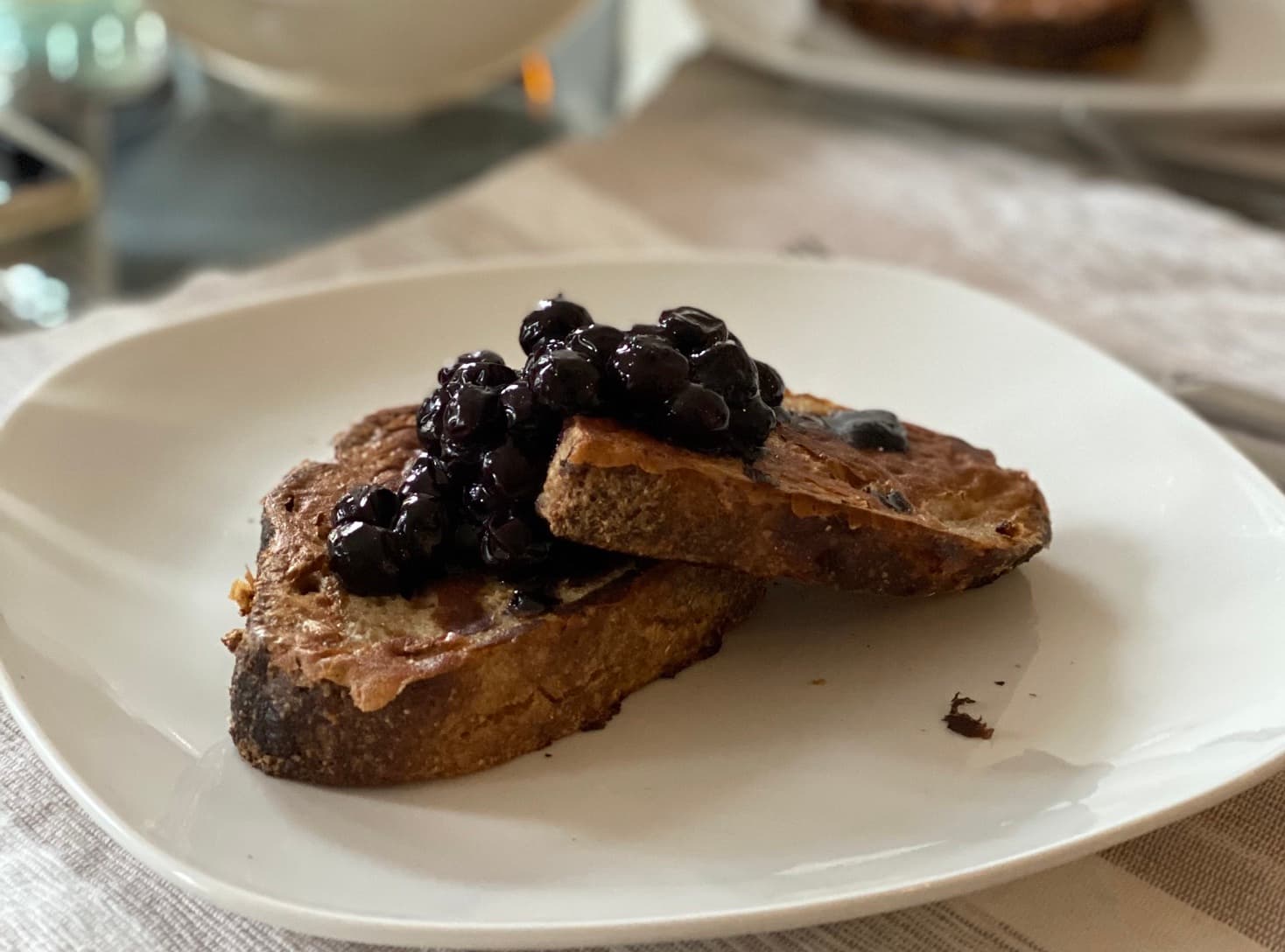 French toast with blueberry topping