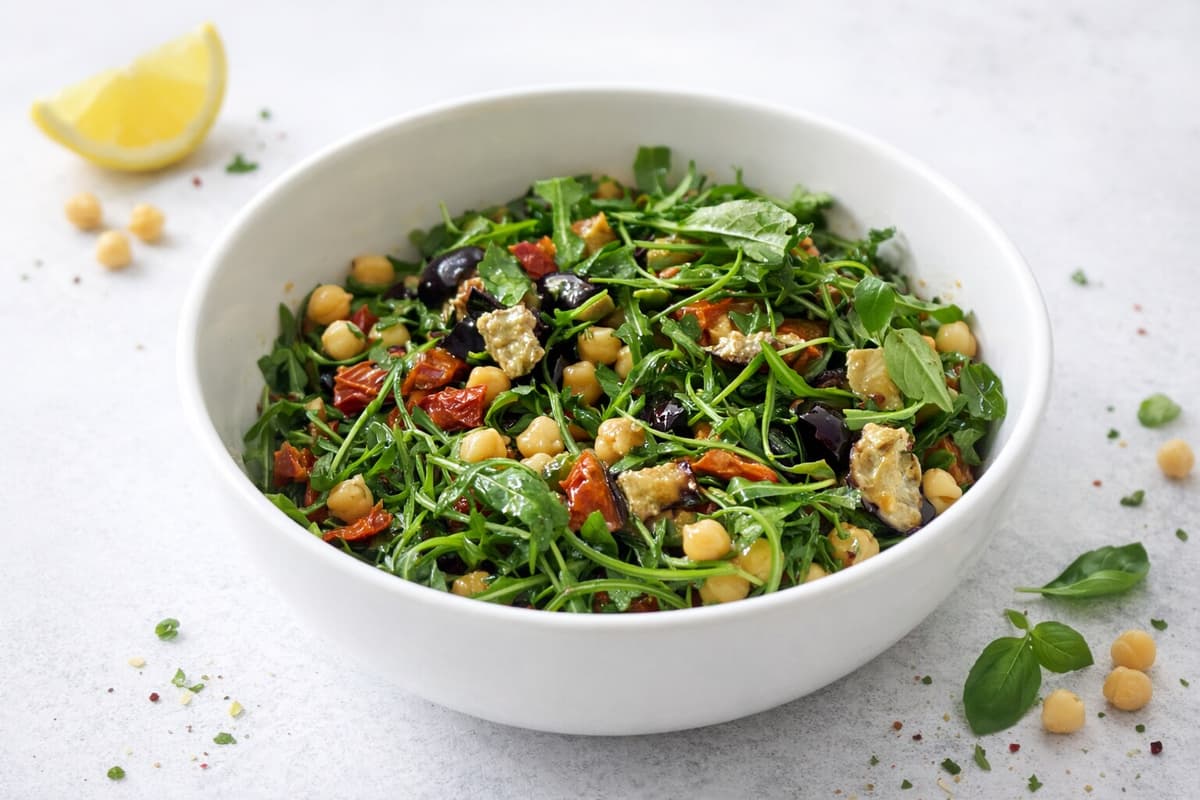 Aubergine and chickpea salad