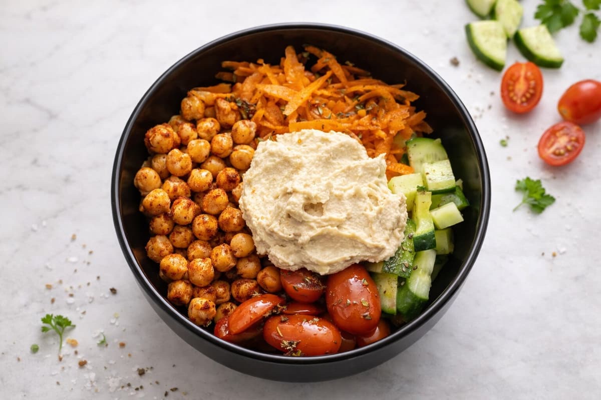 Chickpea and hummus salad bowl