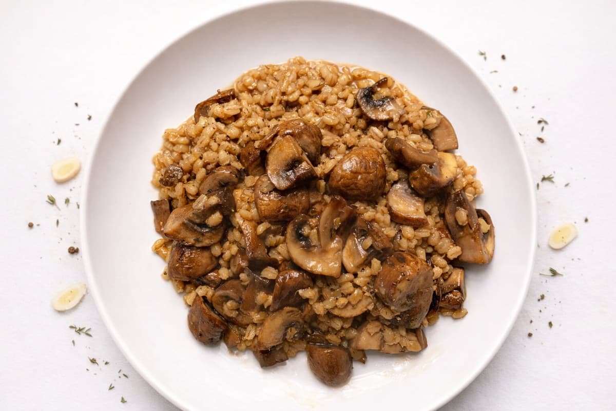 Mushroom pearl barley risotto