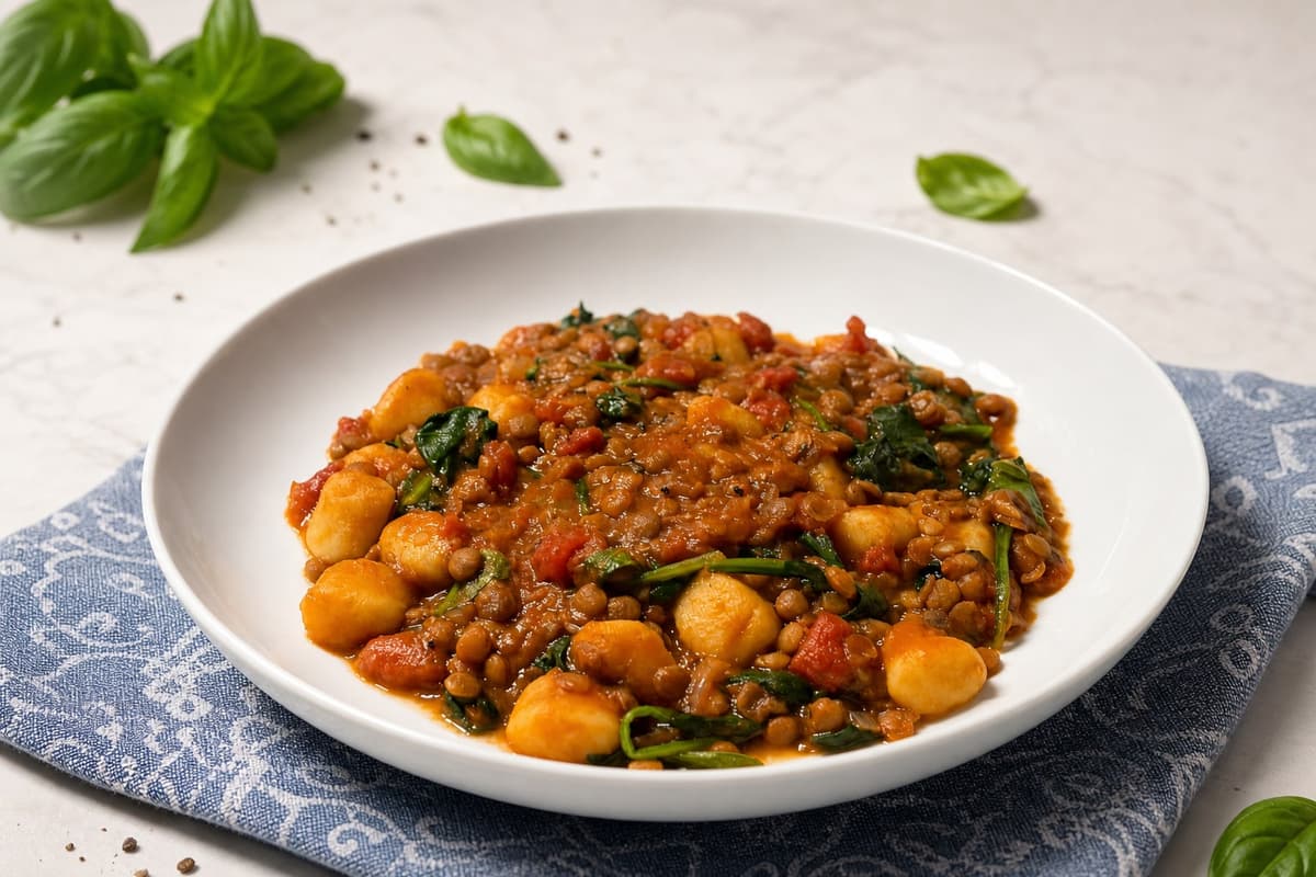 Tomato and lentil gnocchi