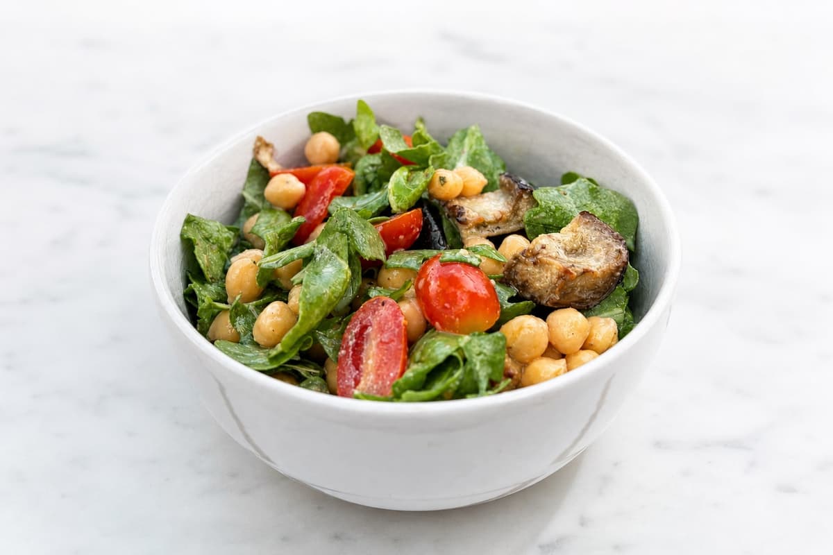Aubergine and chickpea salad with tahini dressing