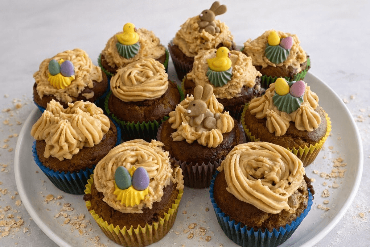 Banana cupcakes with peanut butter frosting