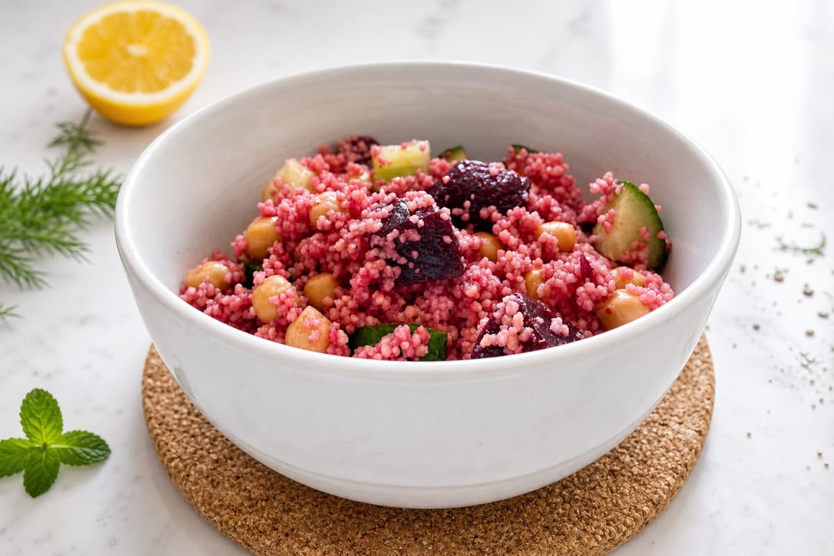 Beetroot and cucumber couscous salad