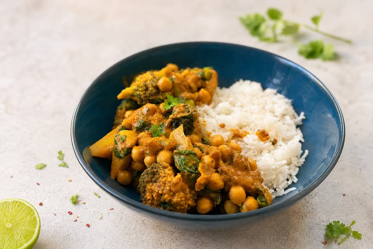 Broccoli and chickpea satay curry