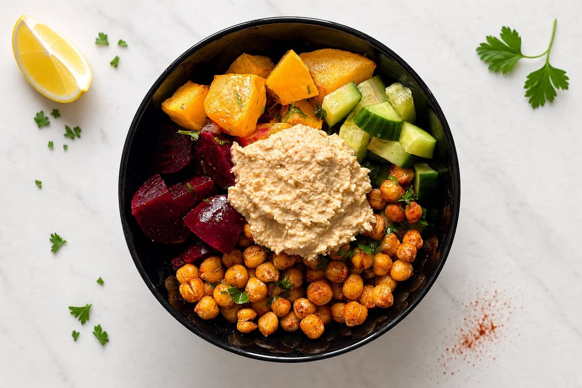 Butternut squash and hummus salad bowl