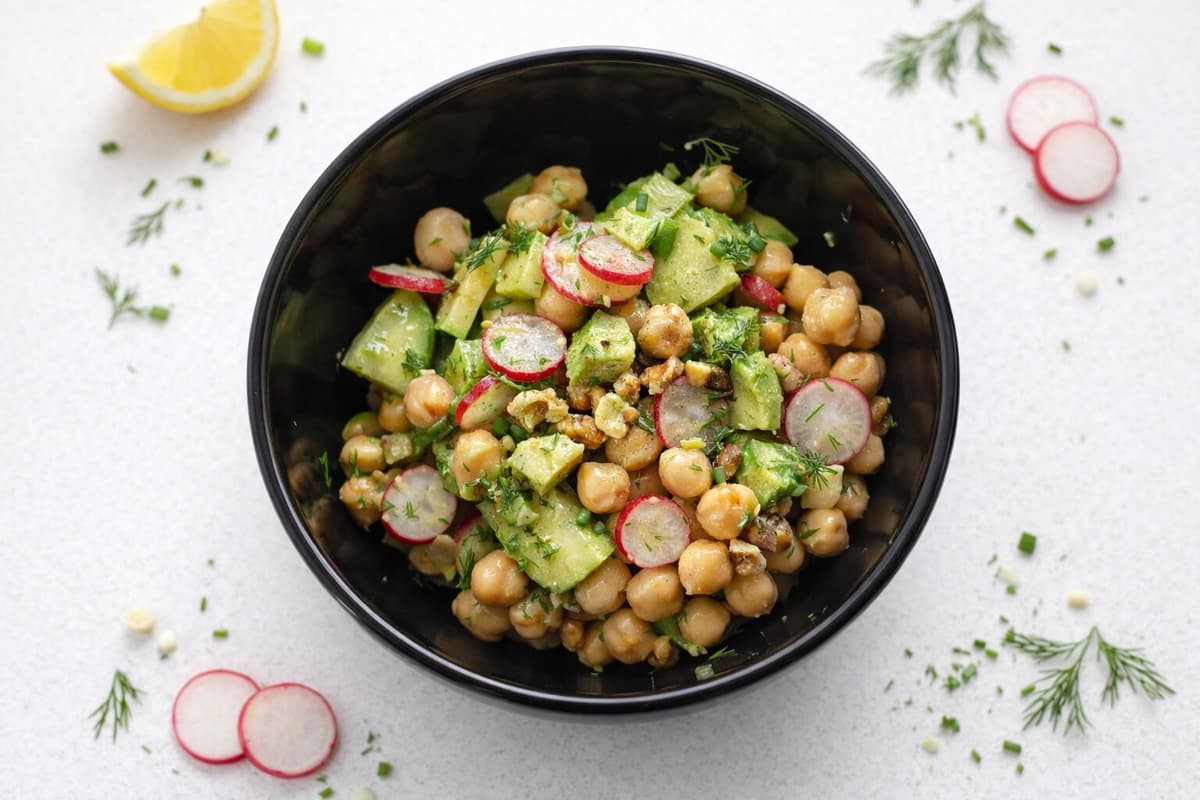 Chickpea, cucumber and avocado salad