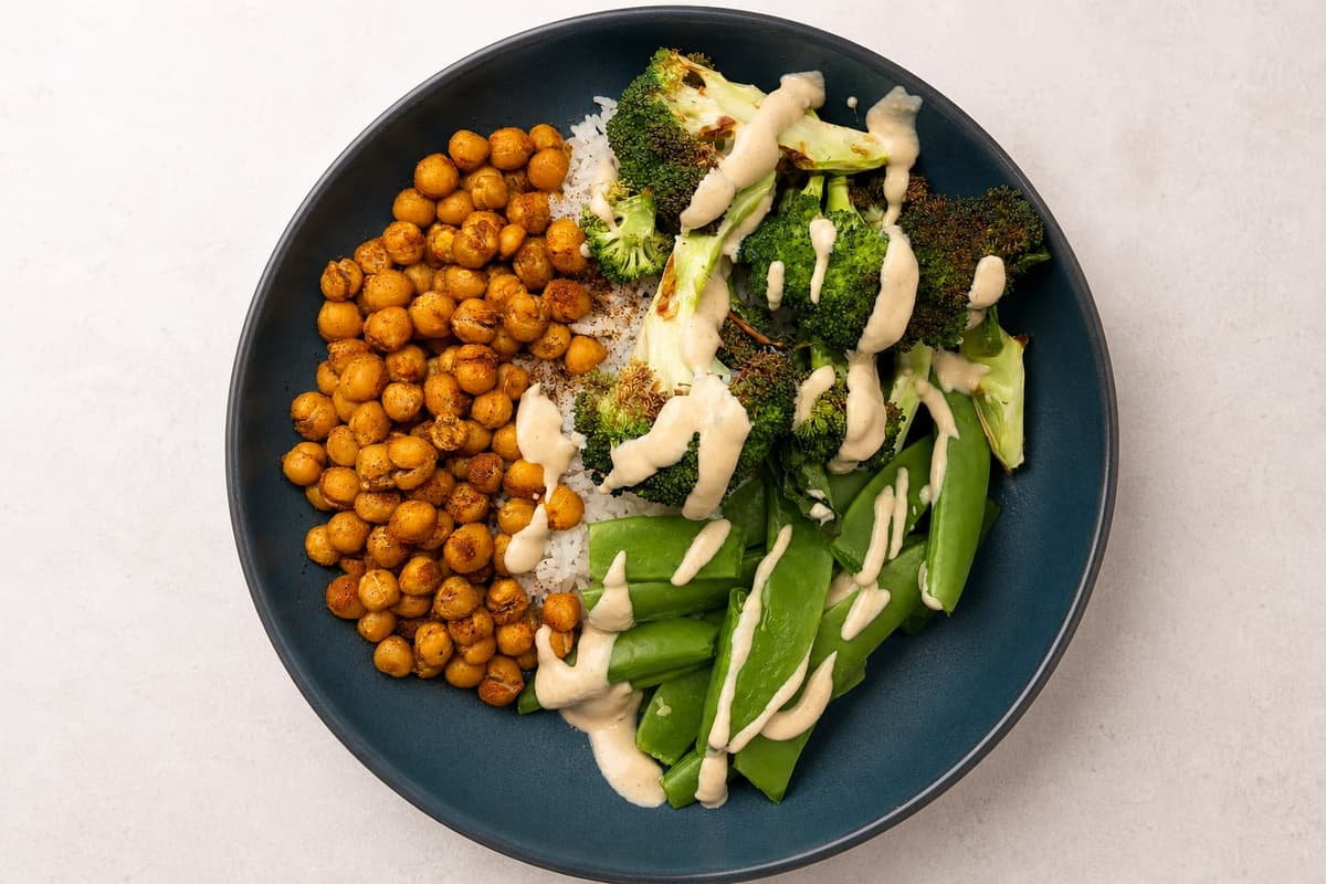 Chickpea grain bowl with tahini sauce