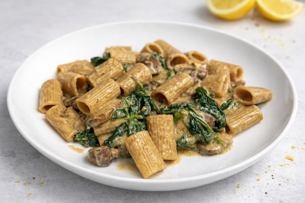 Creamy mushroom and spinach pasta