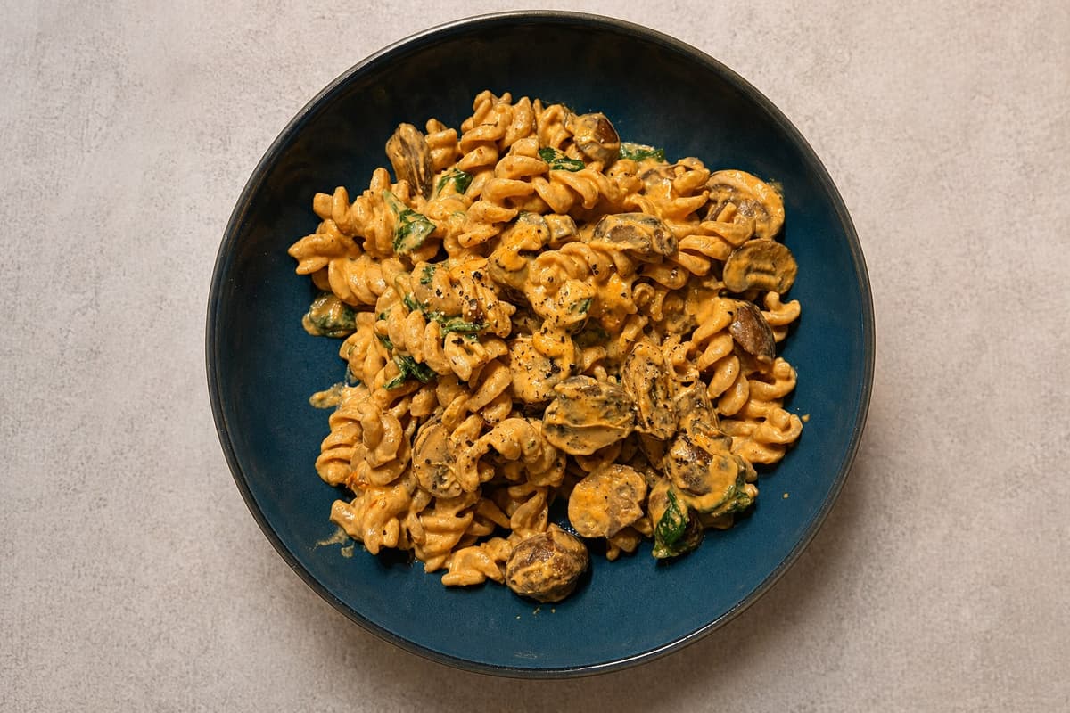 Creamy mushroom and sun-dried tomato pasta
