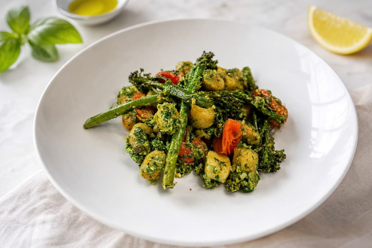Gnocchi and basil pesto traybake