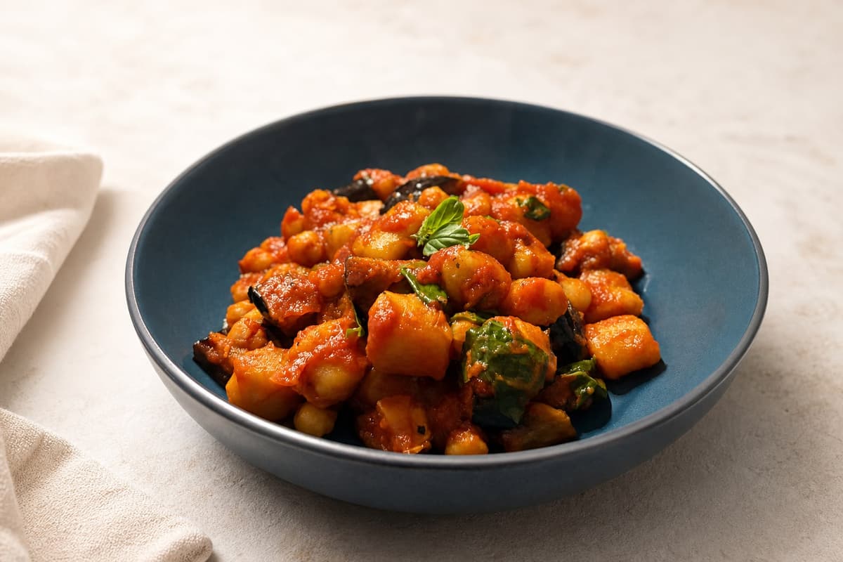 Gnocchi with roasted aubergine and tomato