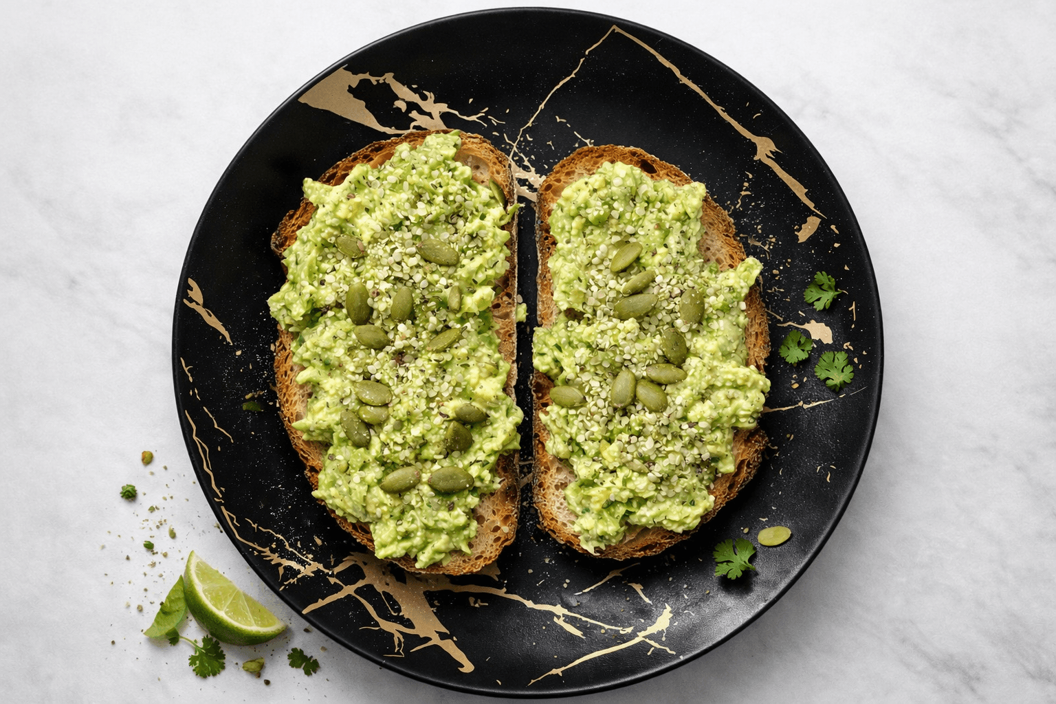 Mashed avocado and edamame on toast
