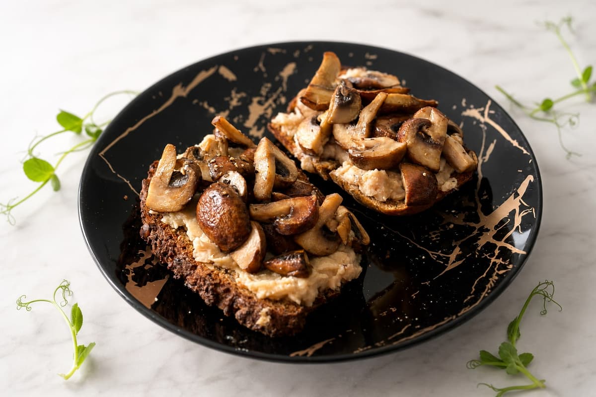 Mashed cannellini beans and mushrooms on toast