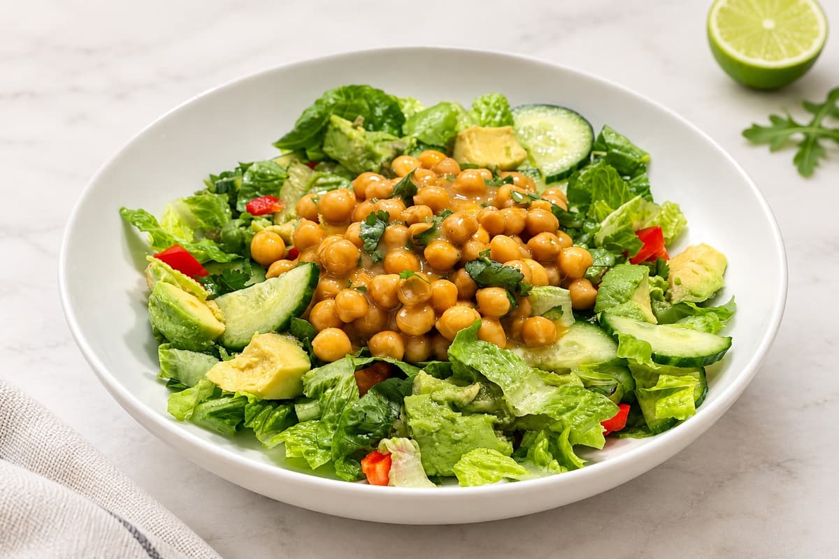 Miso, mango and lime chickpea salad bowl