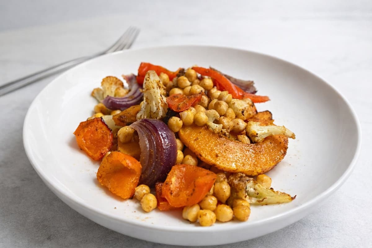 Moroccan style butternut squash and chickpea traybake