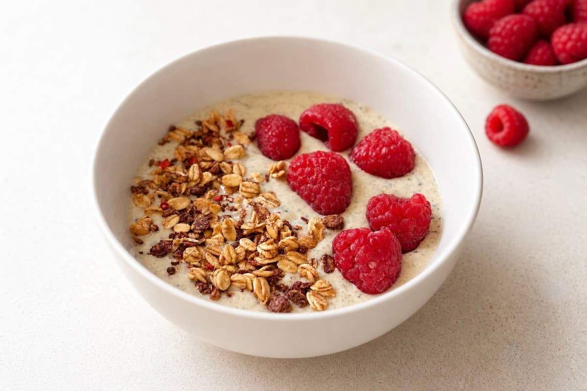Passion fruit and raspberry smoothie bowl
