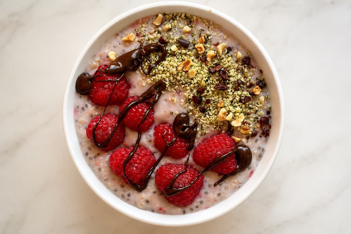 Raspberry, cacao and hazelnut porridge