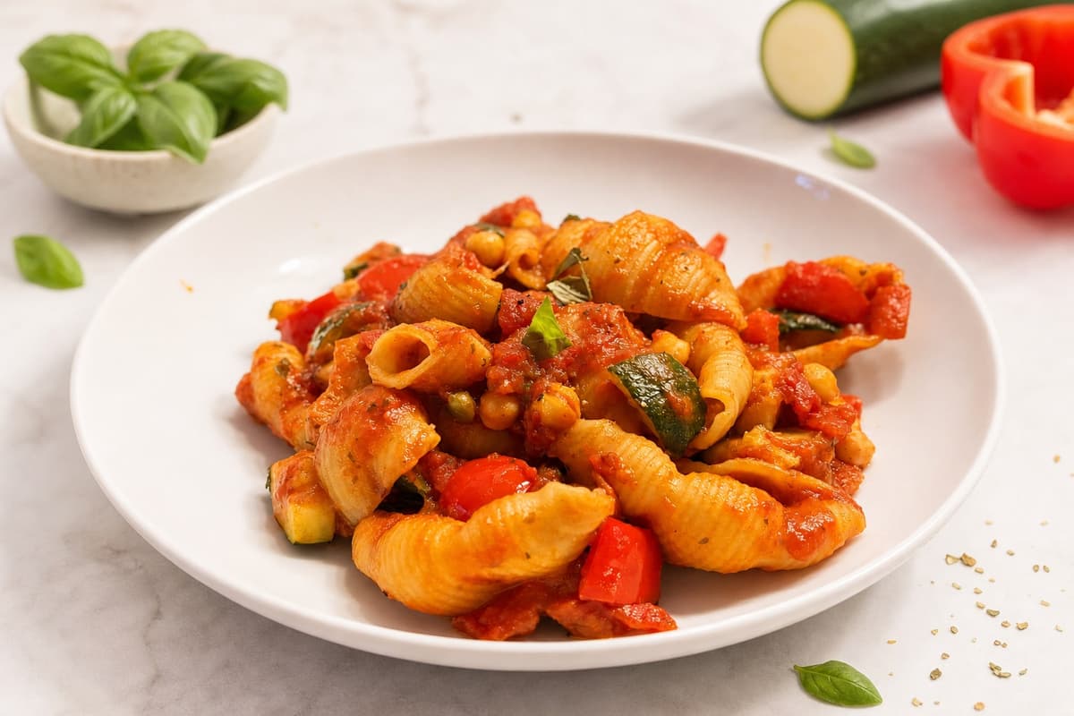 Roasted vegetable and tomato pasta