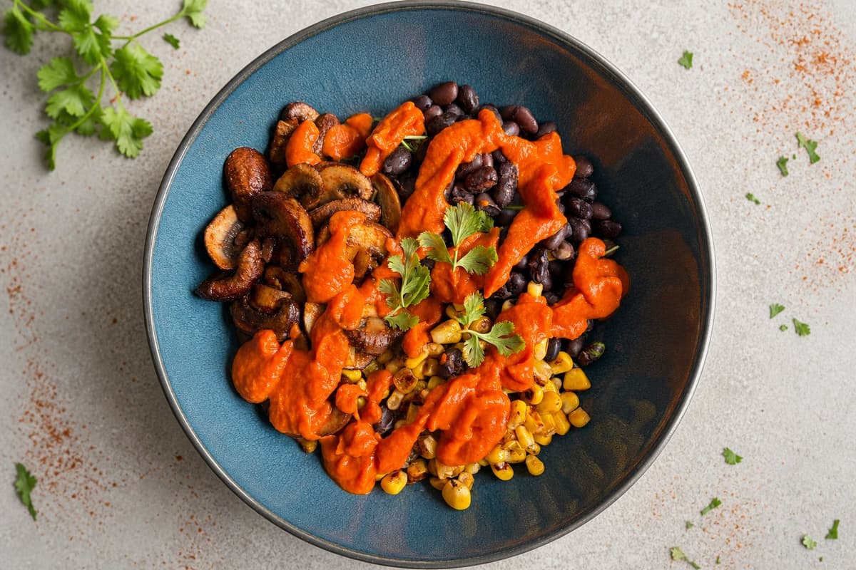 Smoky mushroom, black bean and quinoa bowl
