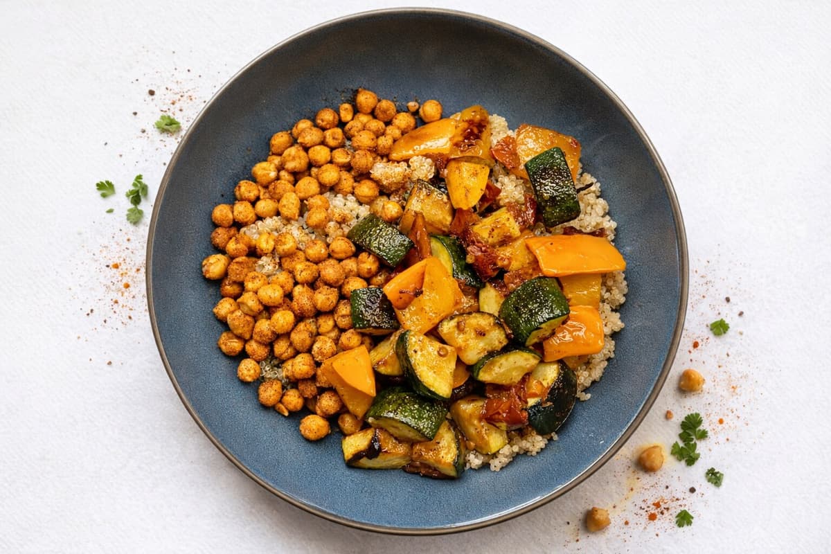 Spiced chickpea, vegetable and quinoa bowl