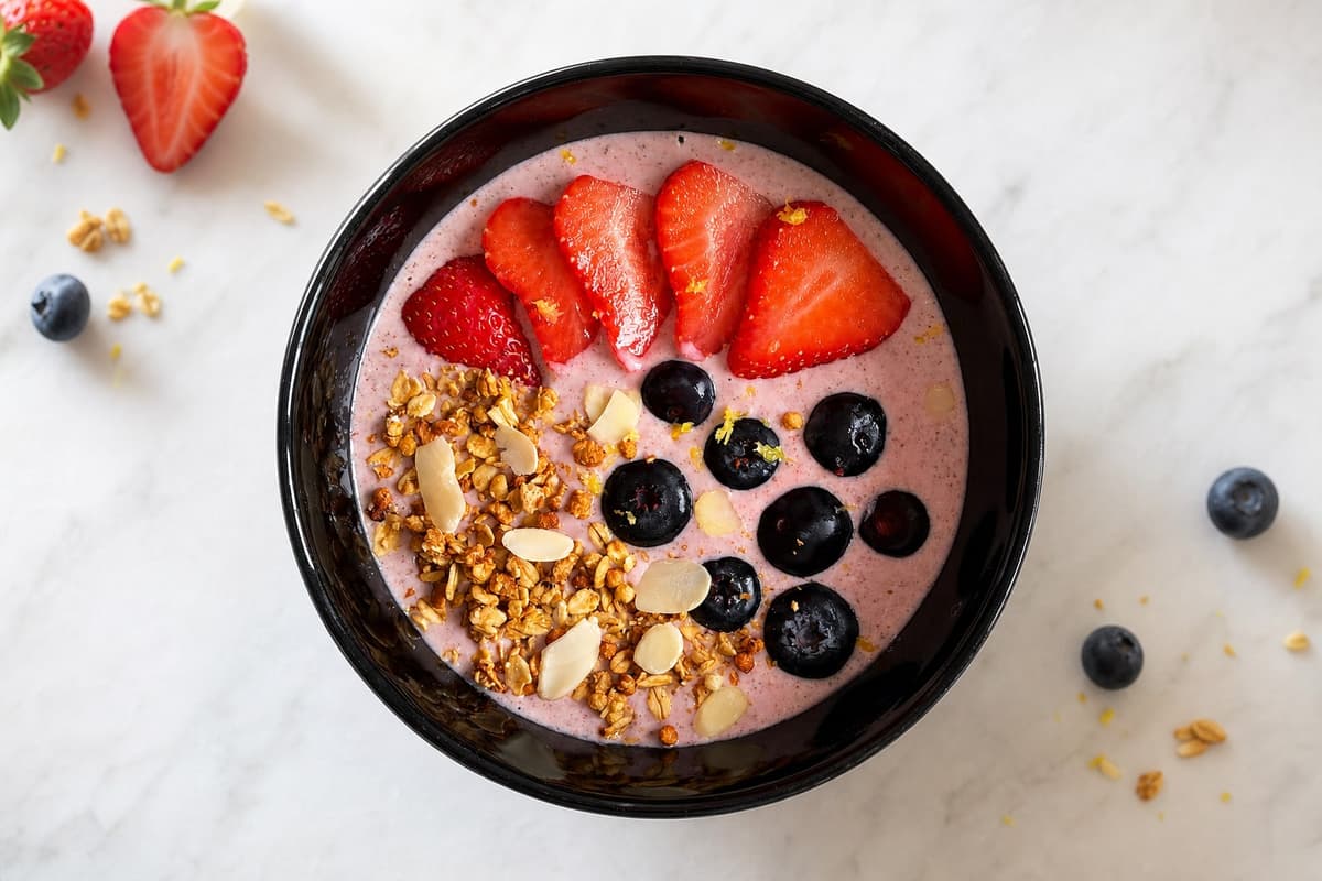 Strawberry and blueberry smoothie bowl