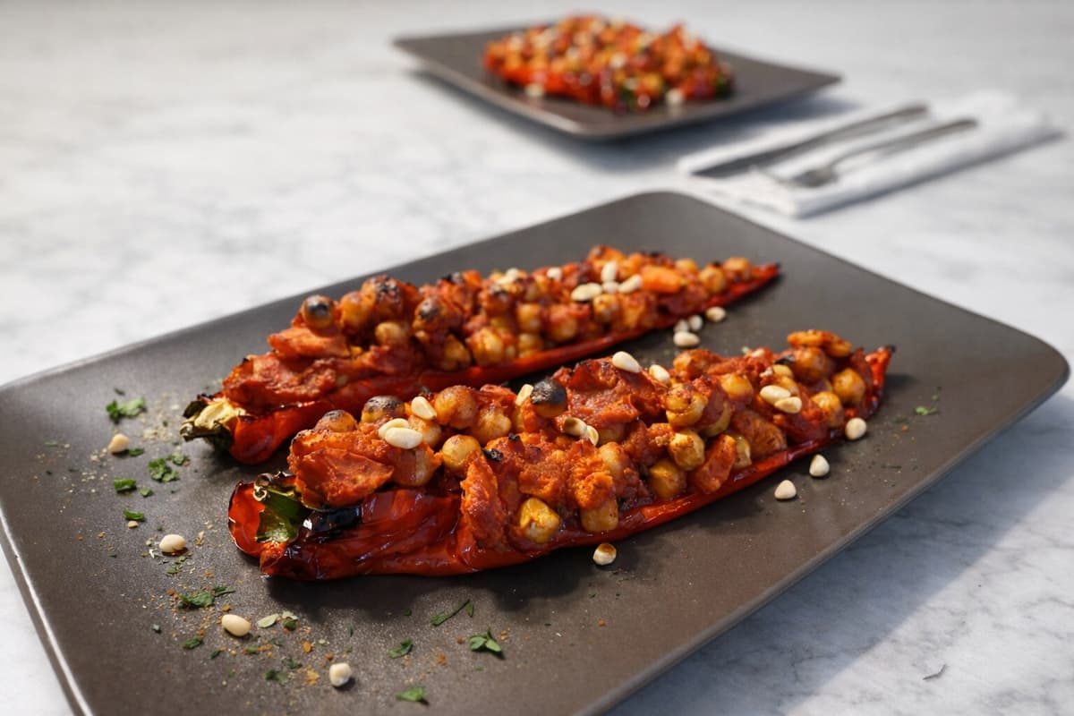 Stuffed peppers with harissa chickpeas