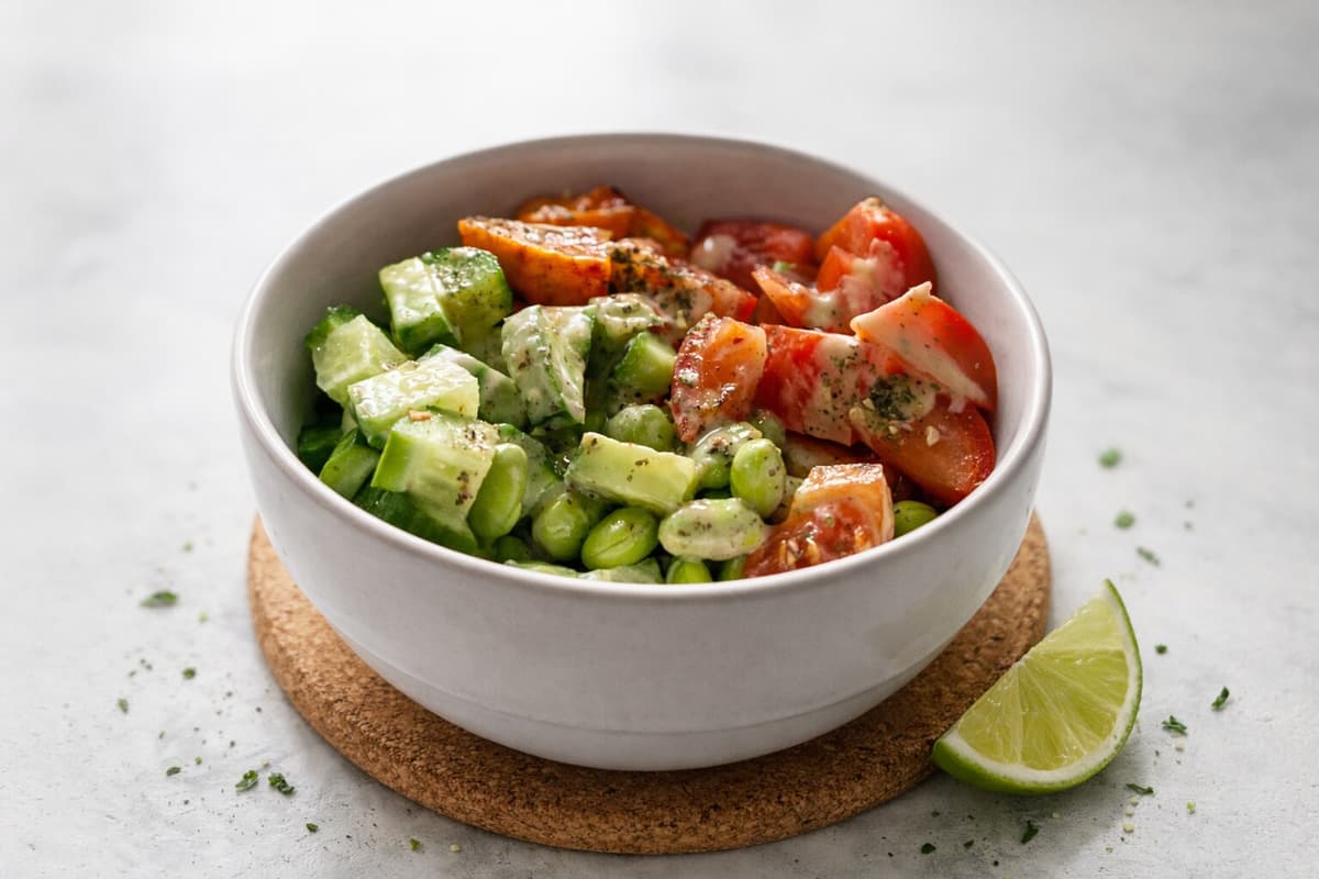 Sweet potato and edamame salad bowl