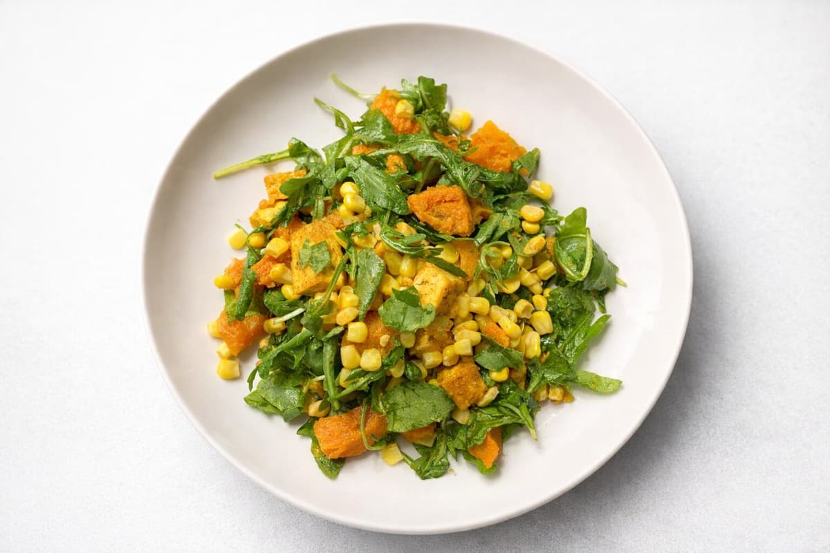 Sweet potato salad with crispy curried tofu